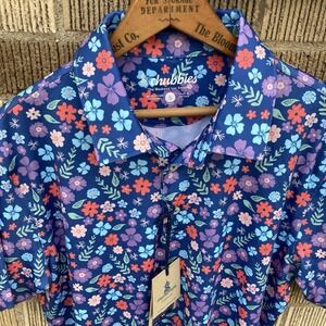 Chubbies Paisley Blue Floral Golf Polo Men's SMALL Shirt Spring Pastel Clover